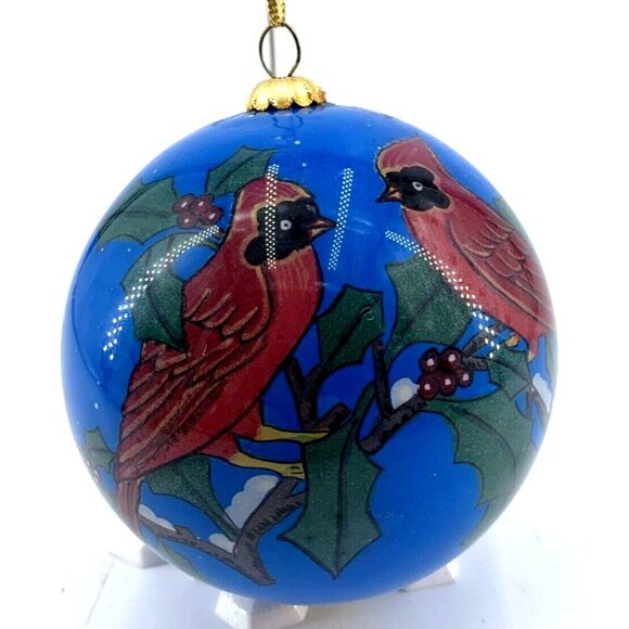 Li Bien Ornament Cardinal Reverse Painted 2000 Glass 3.5" - Picture 1 of 7